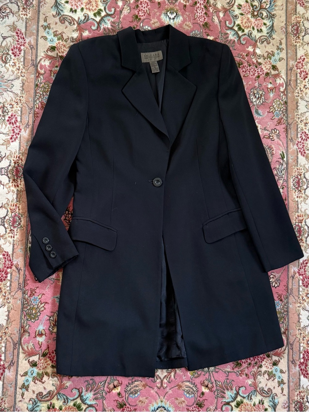 Woman light long jacket with lining, black, 10P, polyester, by Uniform